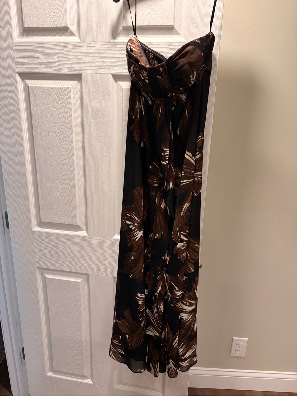 Black & Brown Floral Strapless Maxi Dress